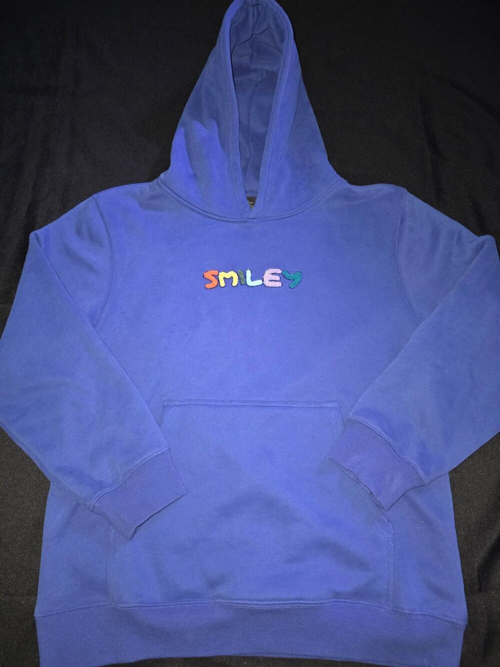 Samii Ryan Smiley Chenille Hoodie Size M Blue Embroidered Graphic